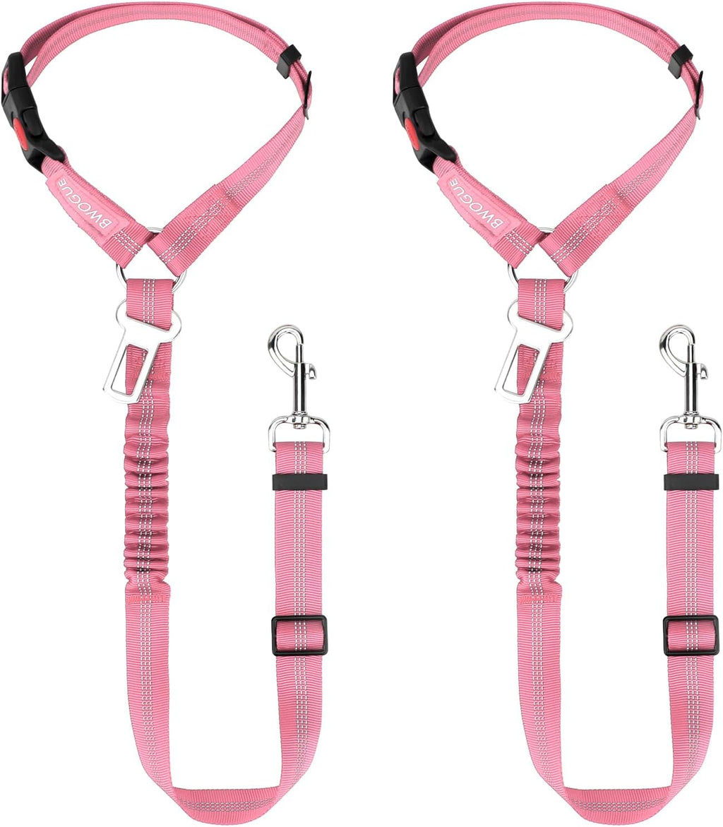 BWOGUE 2 Piece Dog Seat Belt for Car with Elastic Bungee Buffer Safety Seatbelt Car Headrest Restraint Wear Adjustable Metal Buckle Harness in Vehicle Travel for Pet