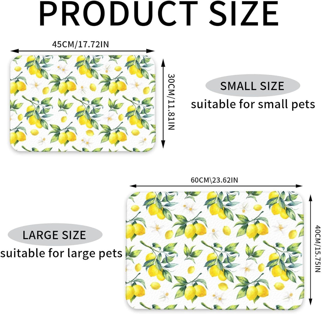 Tropical Lemon Leaves Dog Food Mat Absorbent Bowl Mats No Stains Quick Dry Waterproof Pet Cat Placemats for Food and Water, 30x45cm