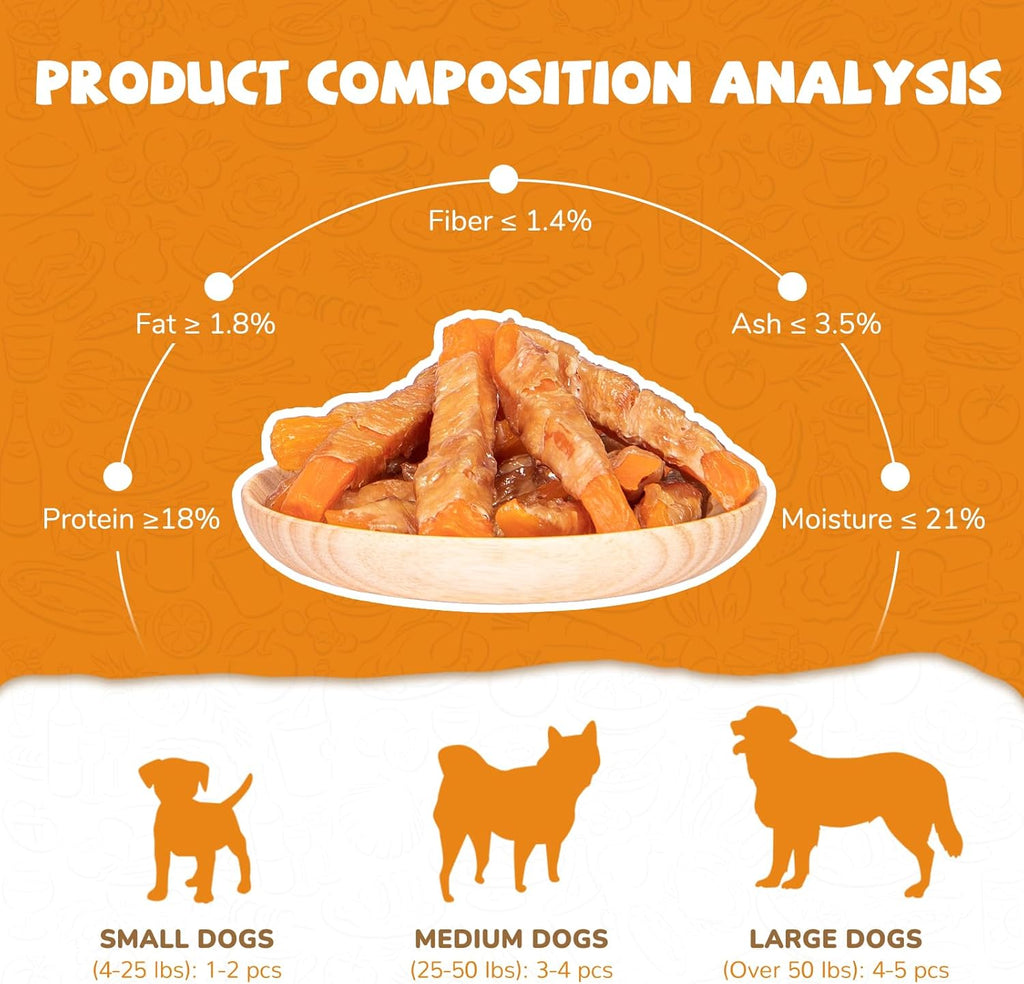 PAWUP Dog Treats Chicken Jerky Wrapped Sweet Potato, Natural Ingredients w/Taurine, Grain Free Dog Treats, 12.5 oz