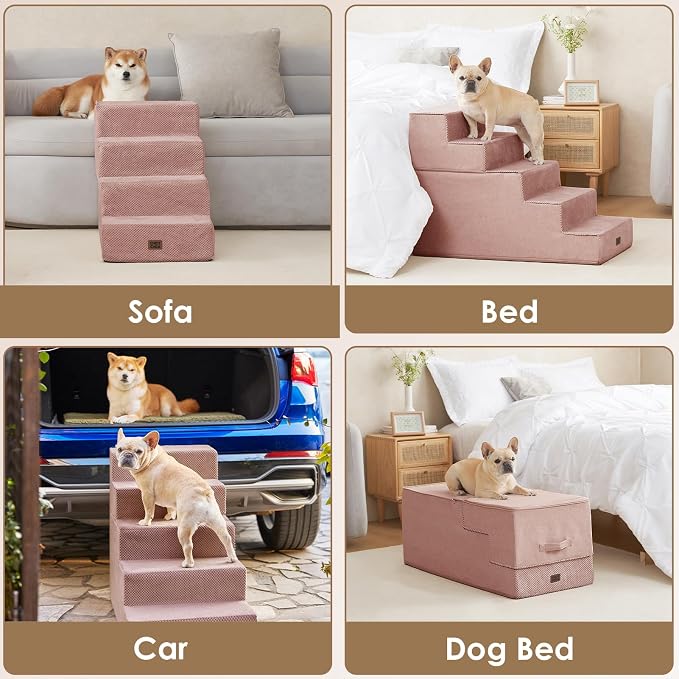 EHEYCIGA Dog Stairs for Bed 20" H, 4-Step Extra Wide Dog Steps for High Bed - Image 8