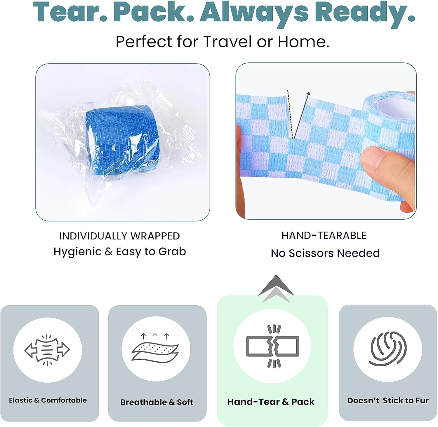 Pet Bandage 6 Rolls, Adhesive Bandage, Self Adhesive Bandage, First Aid Adhesive Gauze, for Horses, Dogs,Cats, Birds, Animals (Paw Prints, 2 Inch (Pack of 6))