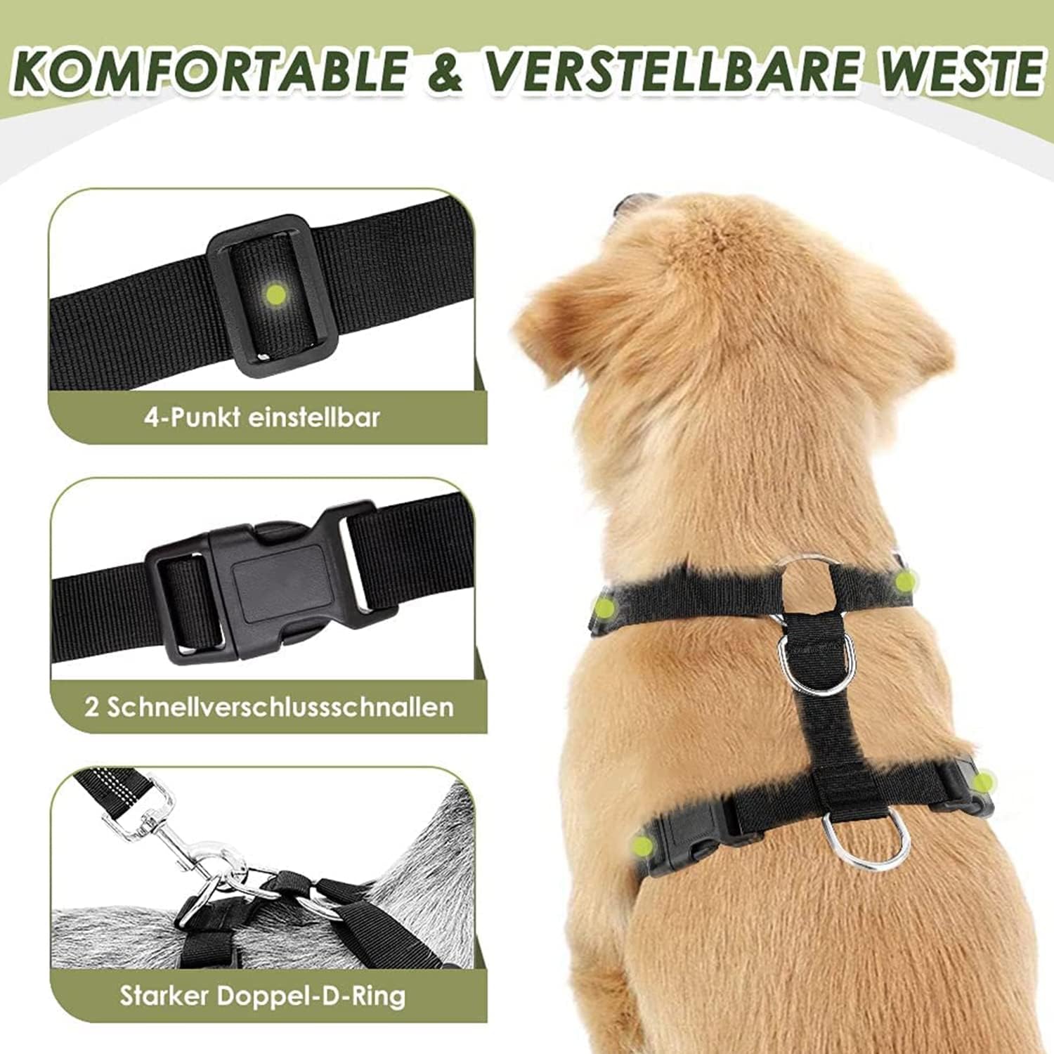 Lukovee Dog Seat Belt for Car, Adjustable Dog Car Harness for Large Medium Small Dogs, Soft Padded & Breathable Mesh Dog Seatbelt with Car Vehicle Connector Strap (Blue,XX-Small)