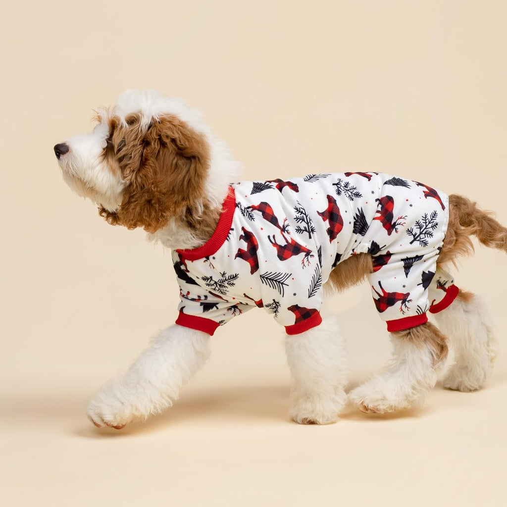 Fitwarm Reindeer Dog Christmas Pajamas, Winter Doggy Clothes for Small Dogs Boy Girl, Fleece Dog Onesie with Feet, Holiday Pet Outfit, Black, White, Red, XS