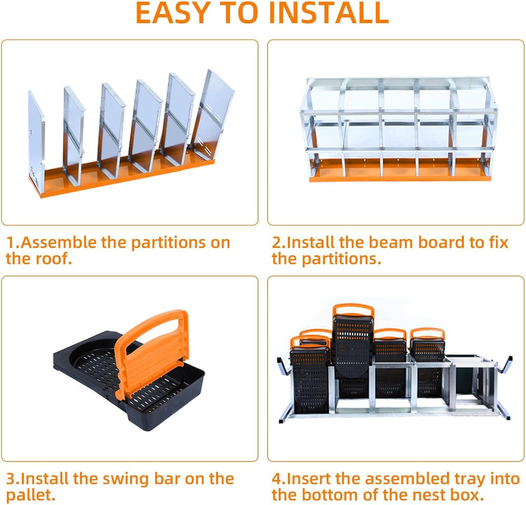 Chicken Nesting Boxes, 10 Hole Metal Chicken Laying Box with with Removable Trays and Roll Out Egg Collection for Chicken Coop, with Metal Bracket, Orange