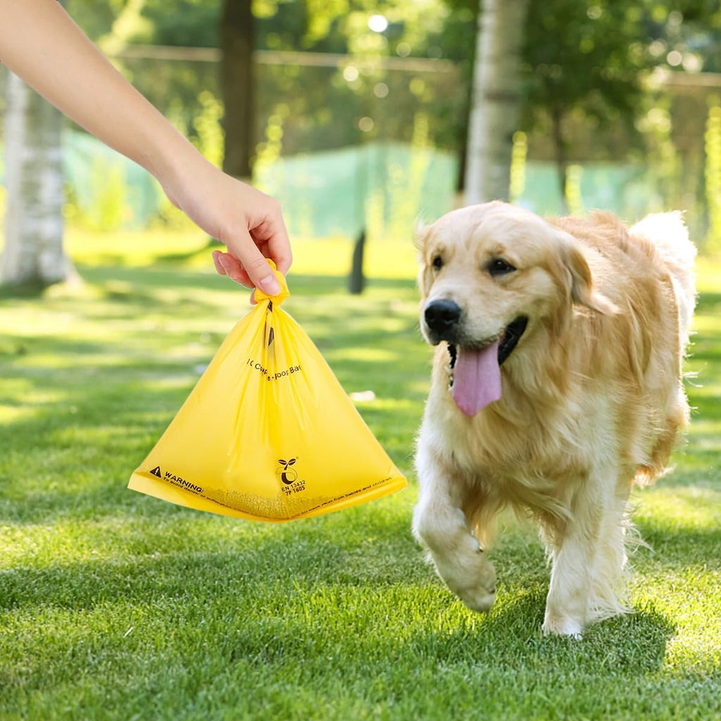 Certified Compostable Dog Poop Bags, 270 Count Landfill Friendly and Leakproof Waste Bags, Easy Open Unscented Maize Yellow Poop Bag for Dog, 15 Doggy Bags Per Roll (18 rolls)