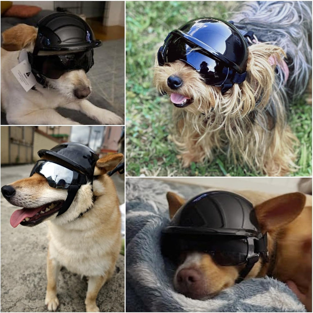 Namsan Small Dog Goggles and Helmet, Dog Motorcycle Helmet with UV Protection Sunglasses for Small Medium Breeds, Hard Doggie Hat with Ear Holes, Adjustable, Black