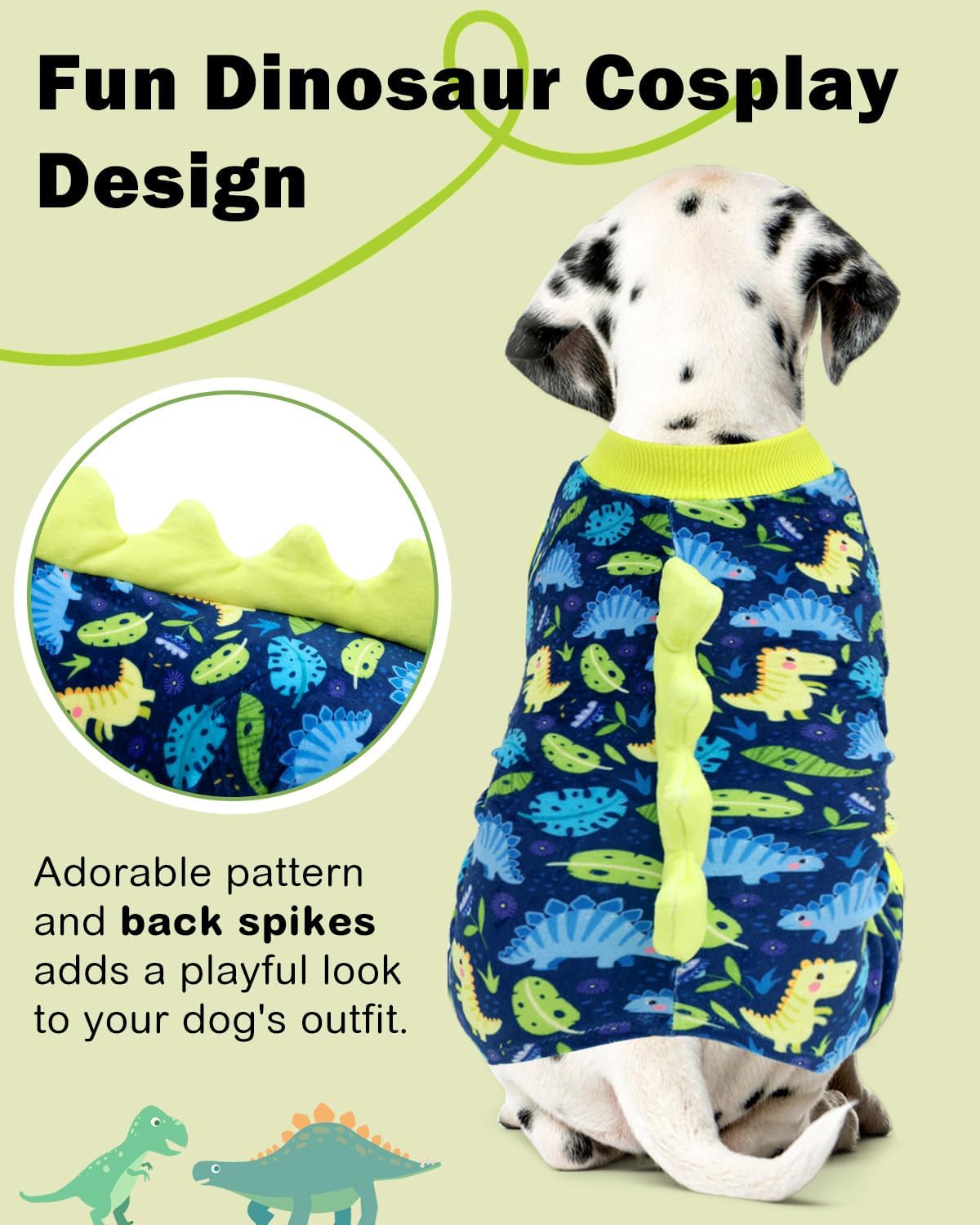 CuteBone Dinosaur Costume Dog Pajamas, Stretchy Spandex Crystal Velvet Sleepwear Coat for Small Dogs, Soft & Warm Pet Outfit Clothes for Cold Weather, Cozy Pullover Design COSP10M