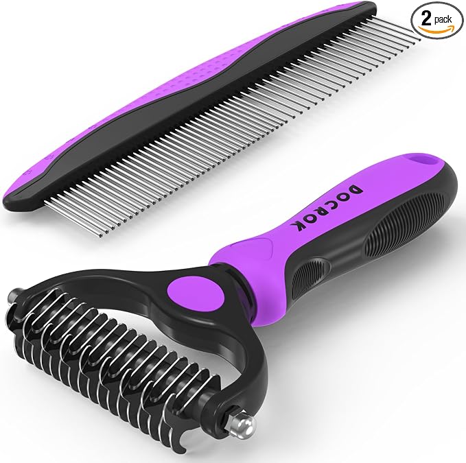 Docrok Pet Grooming Brush and Metal Comb Combo by DOCROK