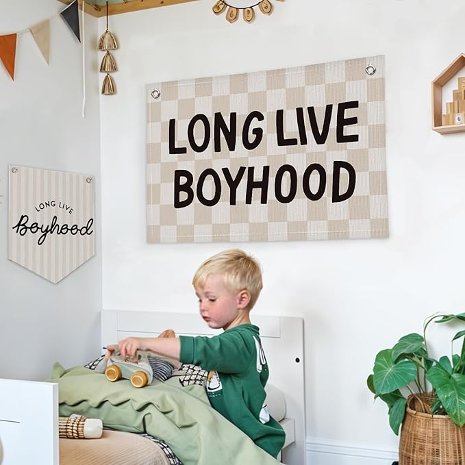 Lacama Long Live Boyhood Boys Room Decor, Boy Nursery Decor, Canvas Banner Wall Hanging Banner Flag Decor for Nursery Playroom Toddler Room, Boys Kids Rooms Decor 30x20 Inch