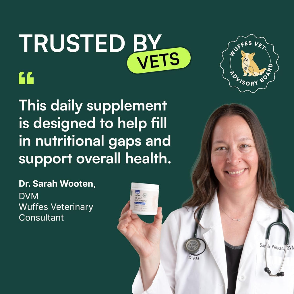 Wuffes 23-in-1 Dog Multivitamin Supplement for Hip & Joint, Skin & Coat and Immune System Support with Omega 3, Iron, Zinc, Vitamin C - Minerals & Vitamins for Senior Dogs and Puppies - 30 Soft Chews