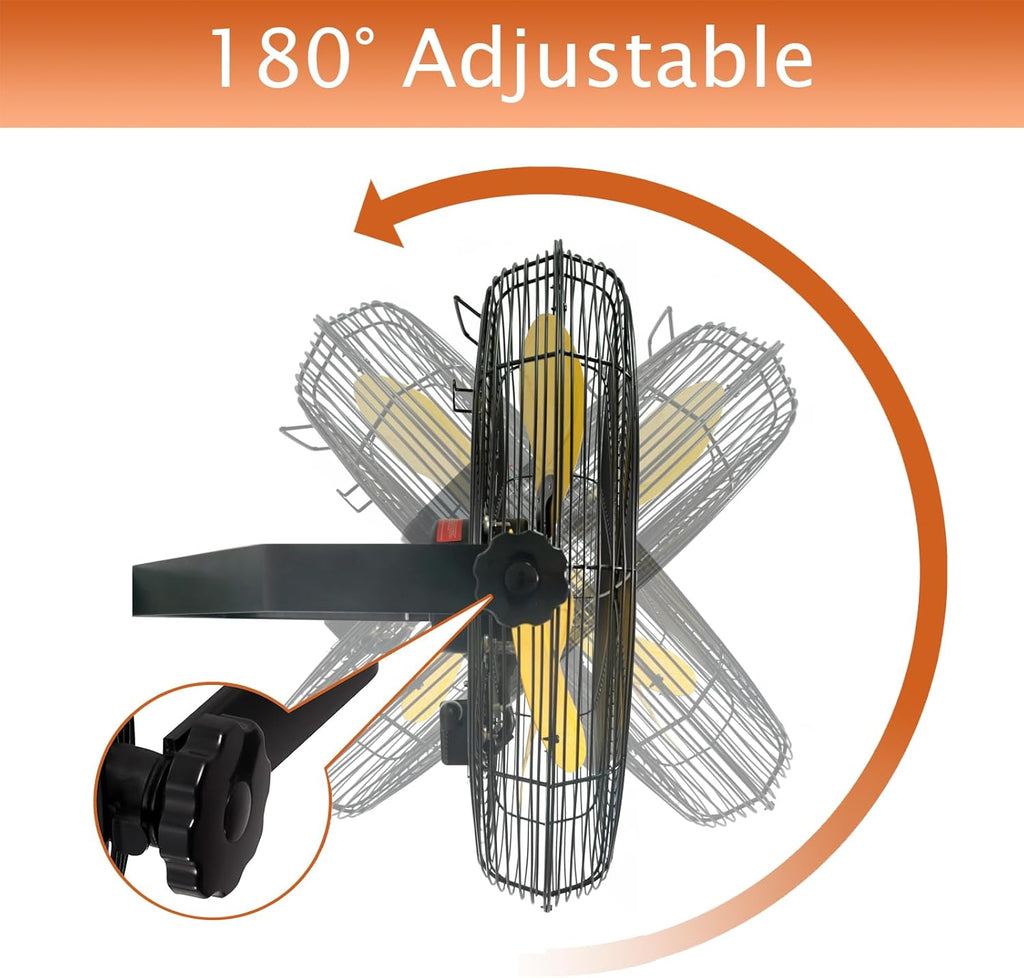HiCFM 5100 CFM 20 inch Outdoor Wall Mount Fan, 3-Speed High Velocity Weatherproof Wall-mounted Fan with IP44 Sealed Motor and Manual GFCI Plug for Patios, Industrial, Garage and Gazebo - UL Listed