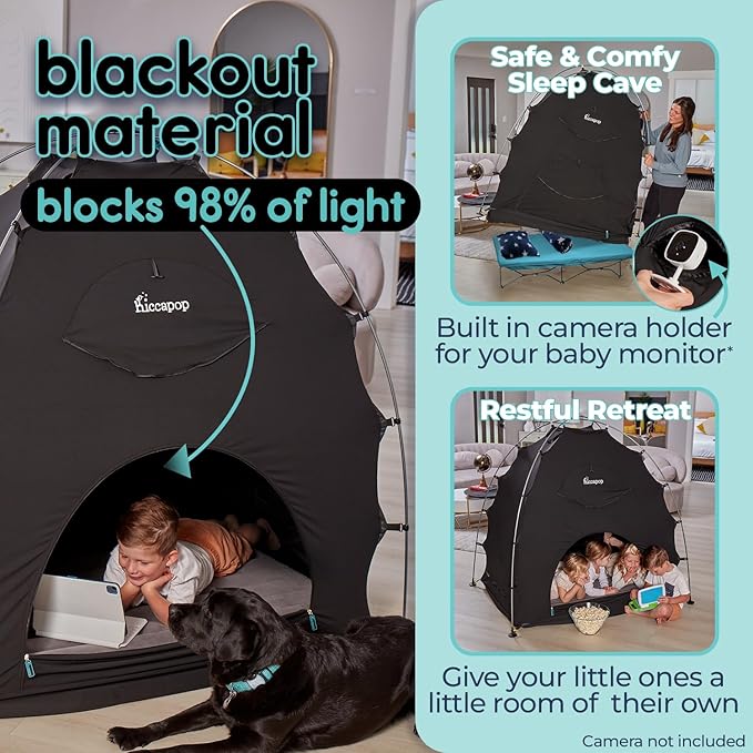 Hiccapop Daydreamer Blackout Tent for Pack and Play, Patented Portable Crib Tent, Blackout Canopy Crib Cover, Sleep Pod for Kids
