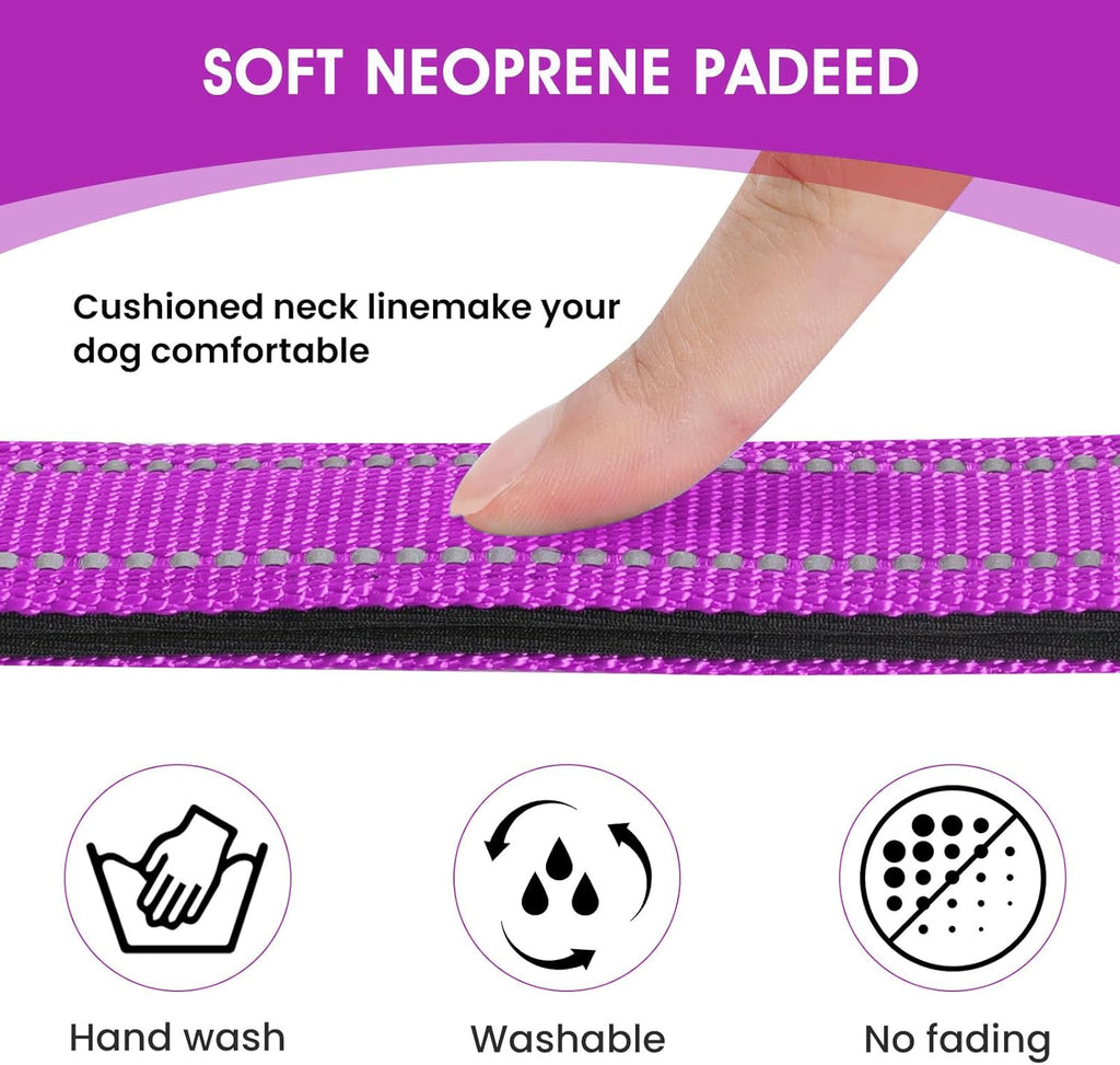 Reflective Dog Collar Padded with Soft Neoprene Breathable Quick Release Basic Dog Collars for Puppy Small Dogs Dark Magenta