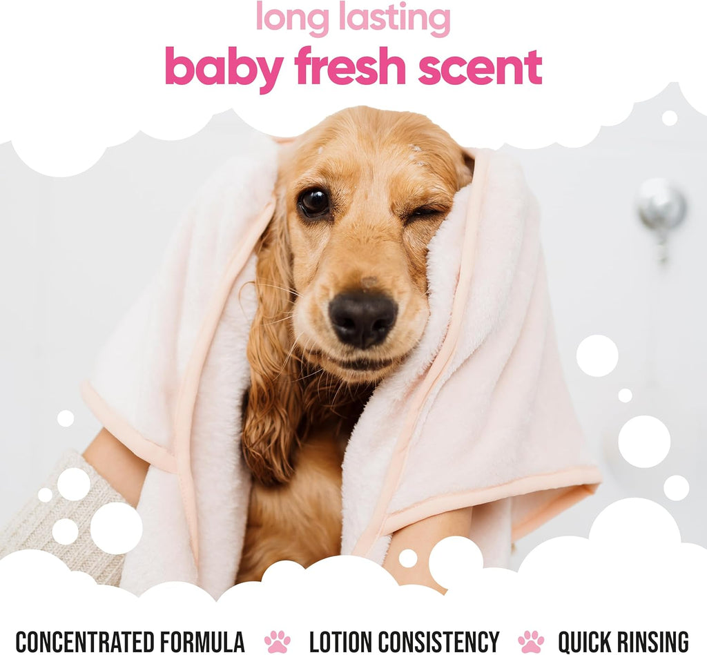 Baby Fresh Dog Conditioner (169.07oz) Made with Aloe Vera, Argan Oil & Pro Vitamin B5 to Detangle Matted Coats & Relieve Sensitive & Itchy Skin, Suitable for Puppies from 8 Weeks, Vegan