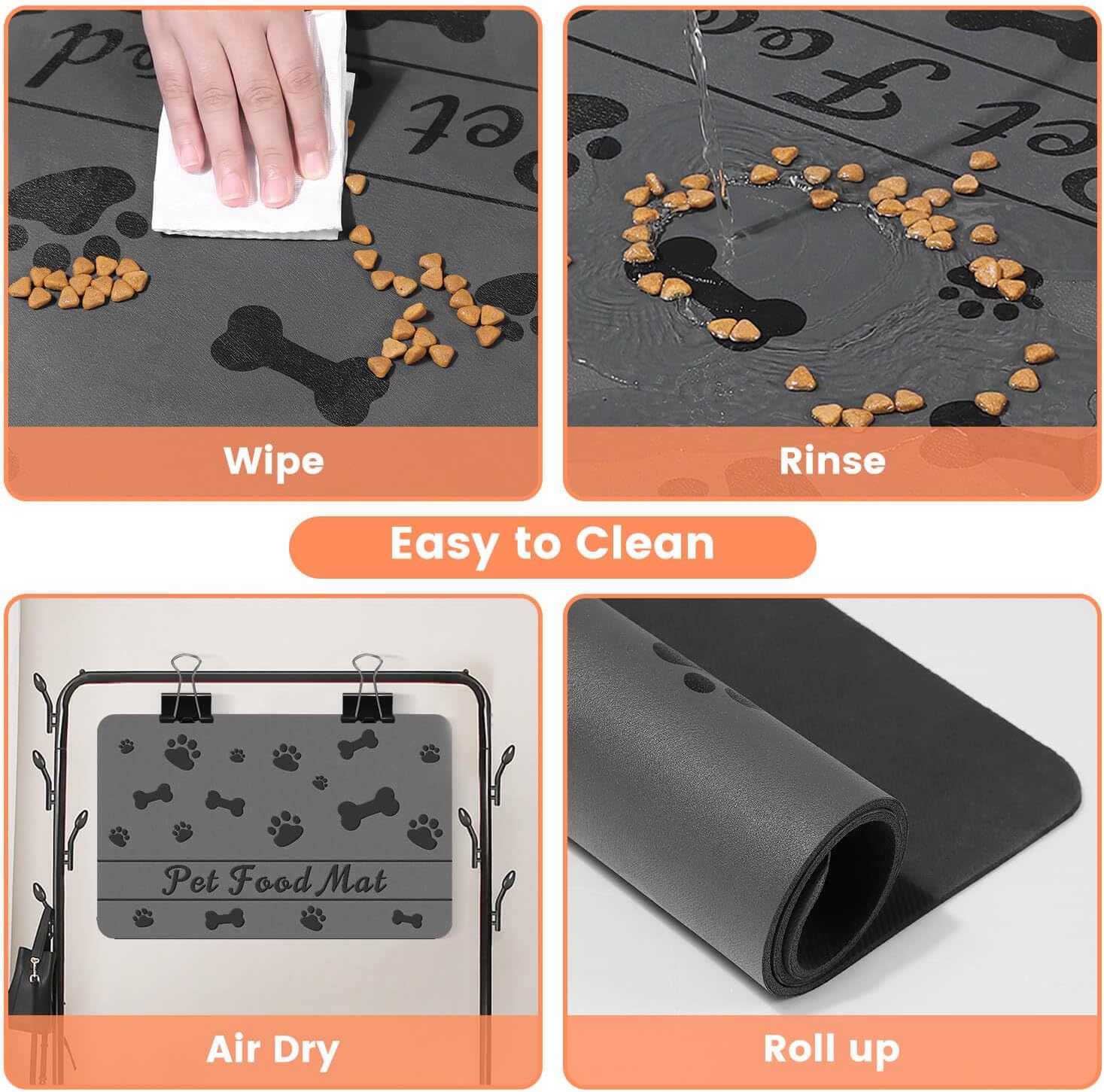 Pet Feeding Mat-Absorbent Pet Placemat for Food and Water Bowl, with Waterproof Rubber Backing, Quick Dry Water Dispenser Mat for Dog and Cat (17"x27", Bones)