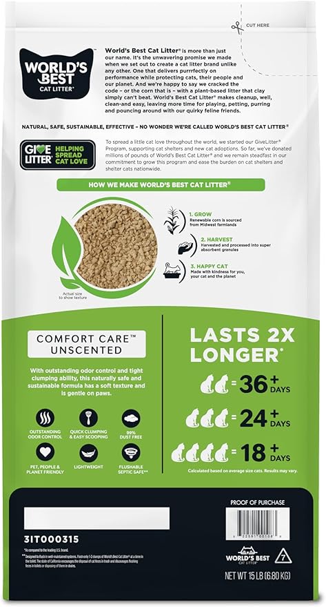 WORLD'S BEST CAT LITTER Comfort Care Unscented 15-Pounds - Image 2