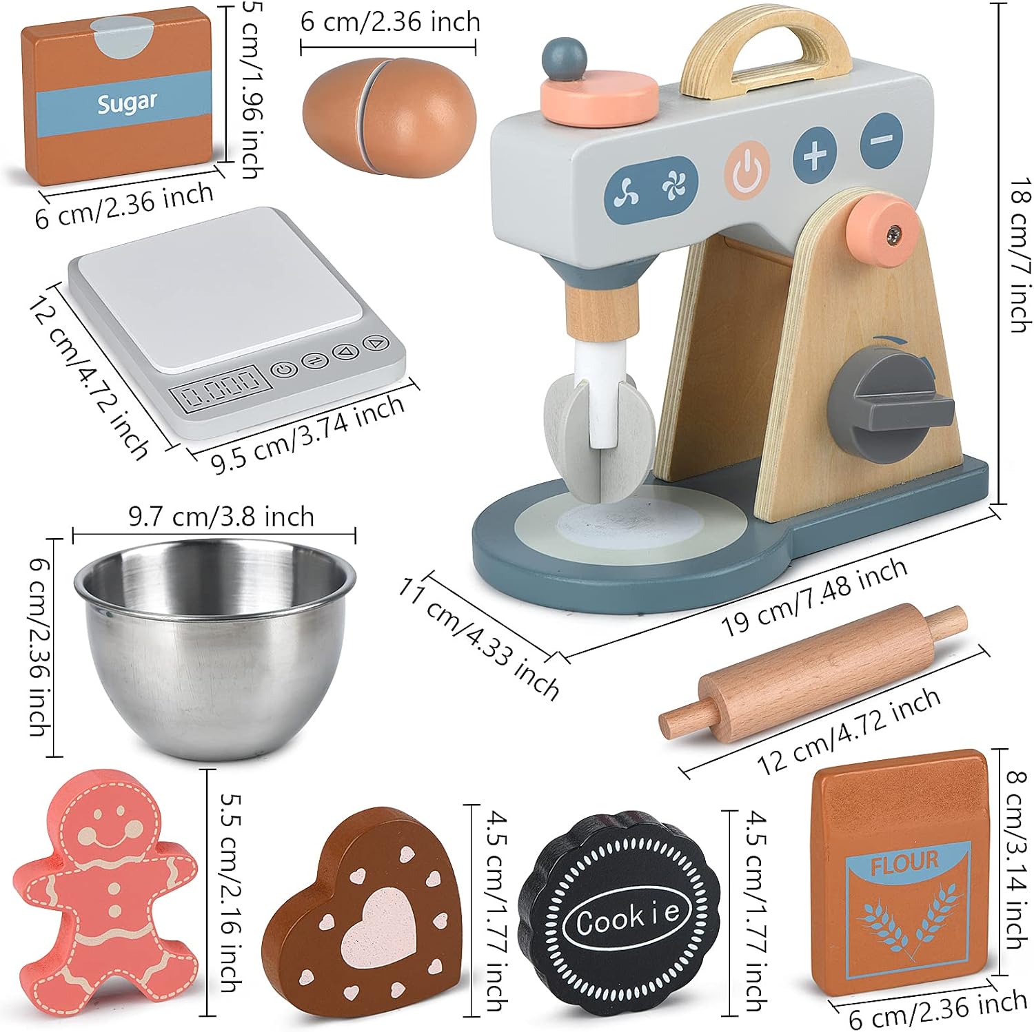 Play Kitchen Accessories Wooden Mixer Set Pretend Play Food Sets for Kids Role Play Toys for Girls and Boys (Mixer Set)