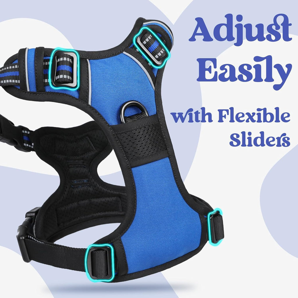 rabbitgoo Dog Harness Medium Sized, No Pull Pet Harness with 3 Buckles, Adjustable Soft Padded Vest with Control Handle, Walking Reflective Pet Vest for Medium Dogs, Blue, M