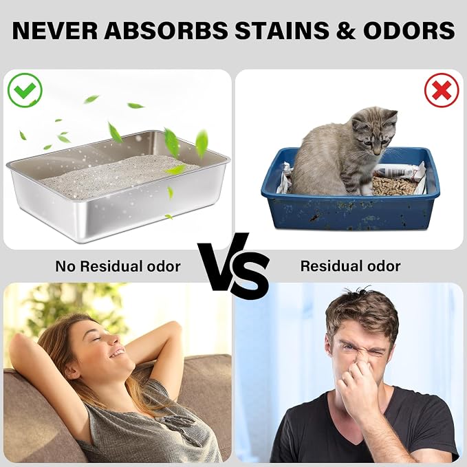 Stainless Steel Litter Box 2 Pack, Medium Metal Litter Box - Image 4