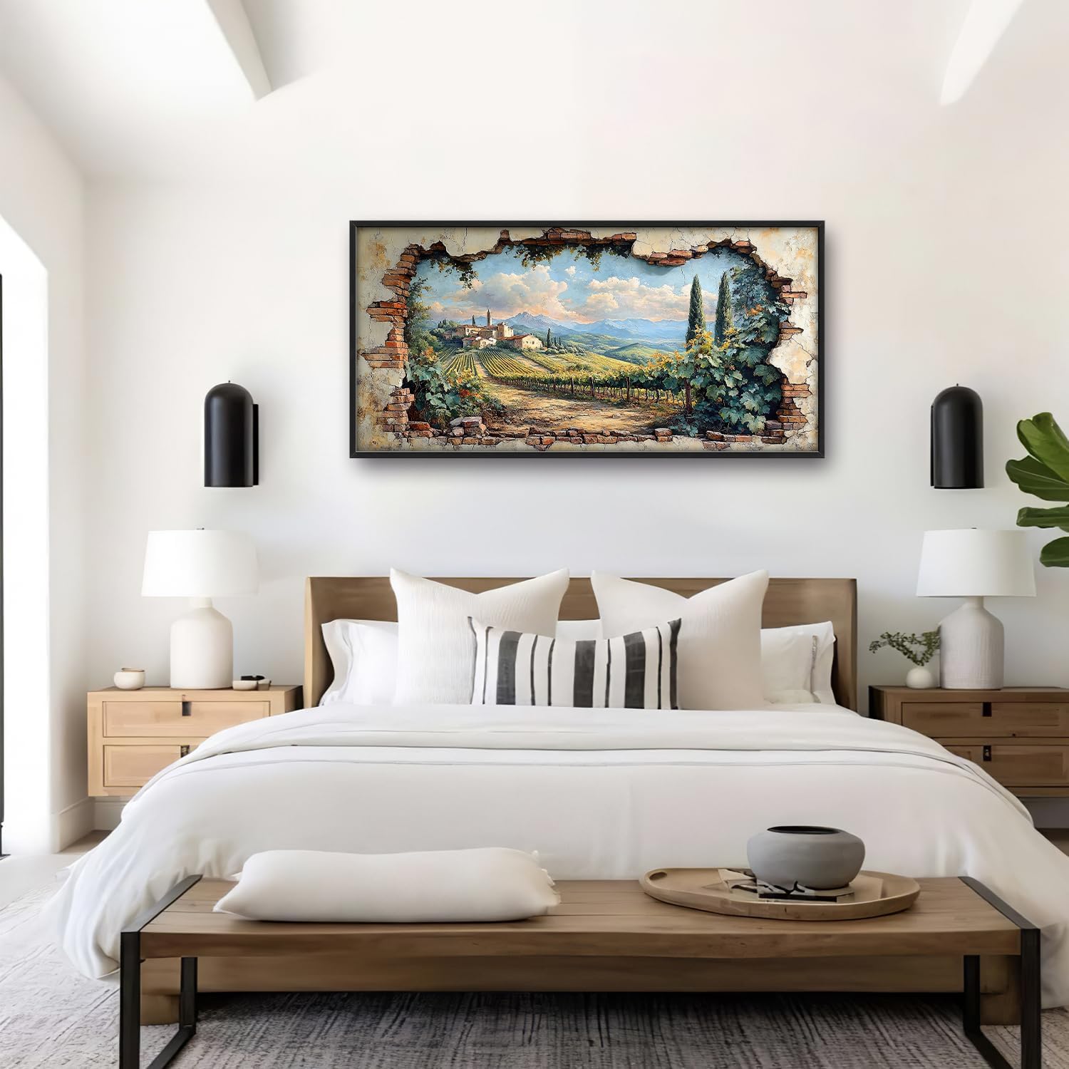 Large Farmhouse Country Landscape Wall Art for Living Room, Rustic Countryside Canvas Oversized Wall Decor, Vintage Scenery Framed Pictures Painting Print Artwork for Bedroom Office 60L" x 30W"