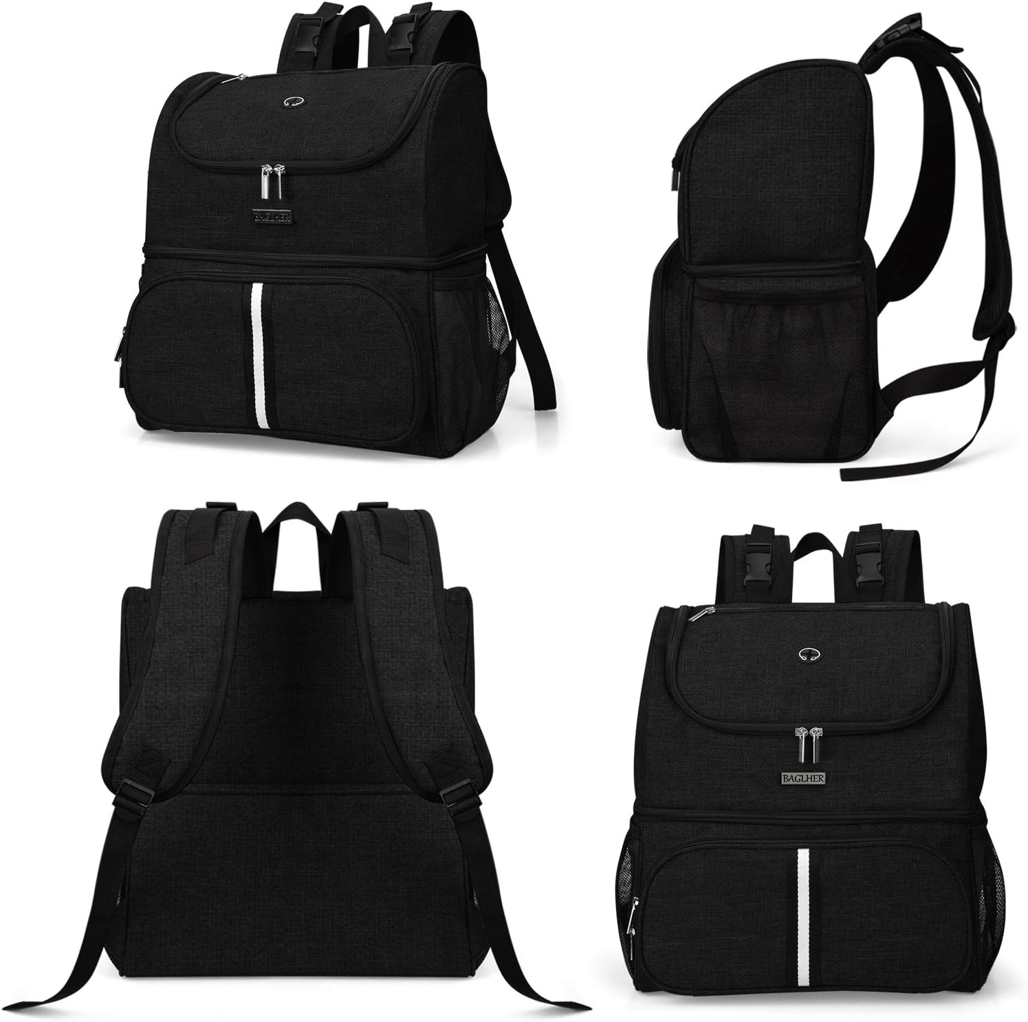 BAGLHER Pet Travel Bag, Double-Layer Pet Supplies Backpack (for All Pet Travel Supplies), Pet Travel Backpack with 2 Silicone Collapsible Bowls and 2 Food Baskets Black