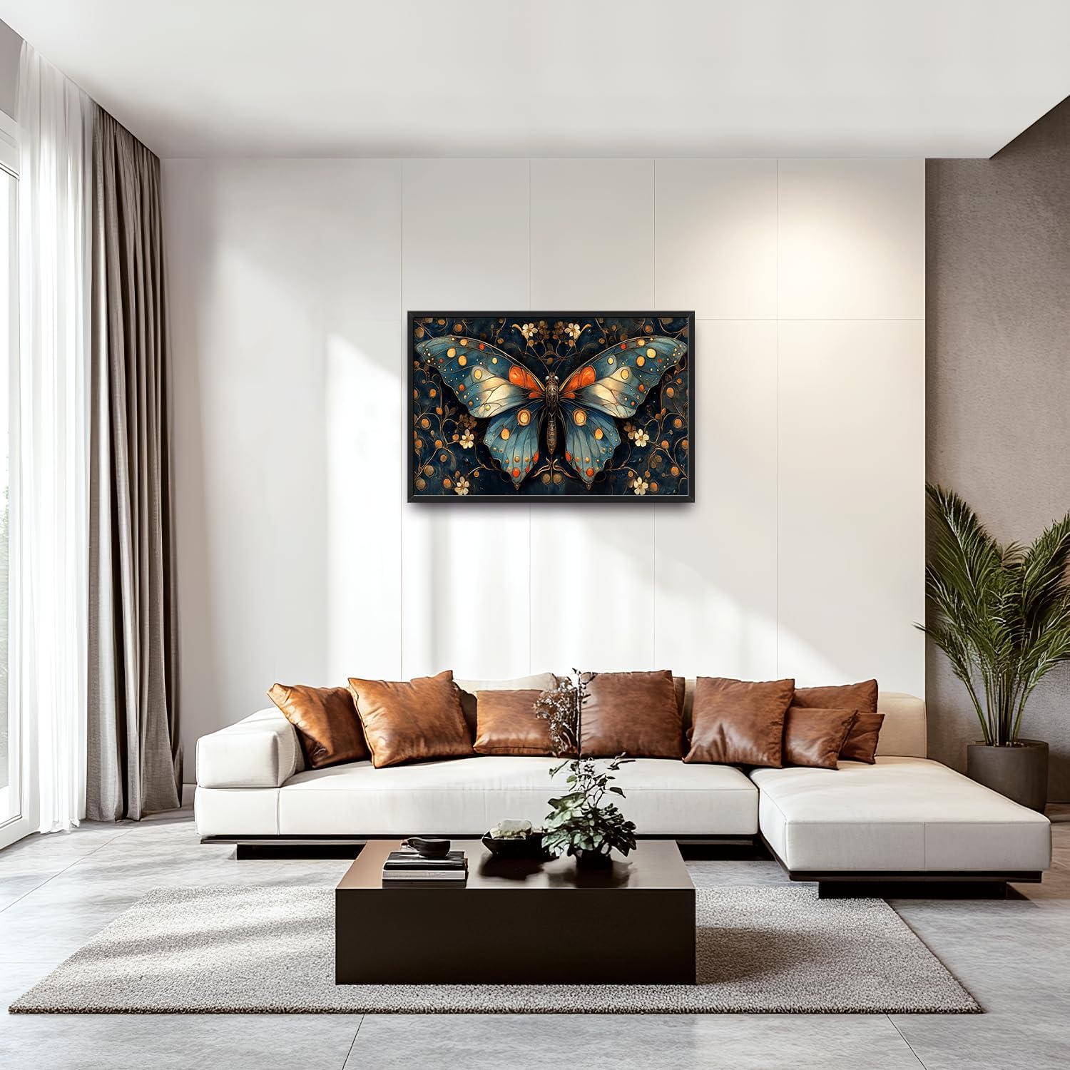 Large Butterfly Wall Art for Living Room, Butterfly Canvas Oversized Wall Decor, Floral Aesthetics Framed Pictures Painting Print Artwork for Bedroom Office 36L" x 24W"