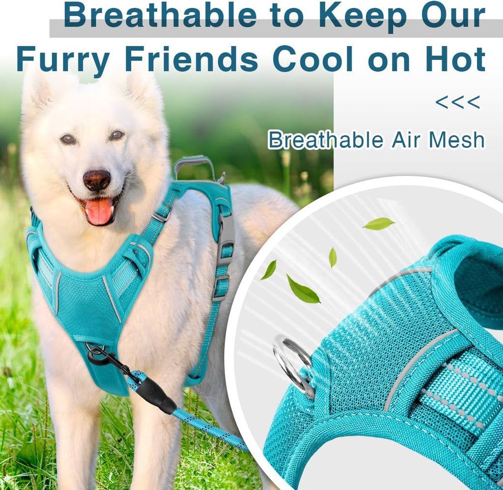 BARKBAY Dog Harness No Pull with ID Tag Pocket - Heavy Duty, Reflective, Easy Control for Large Dogs(Ocean Blue,M)