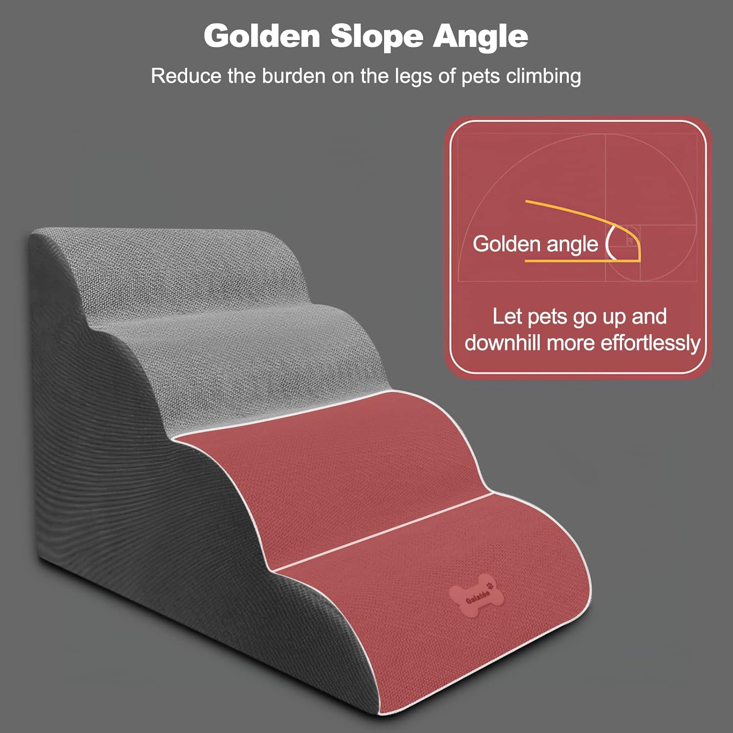 Dog Stairs, 4-Step Non-Slip Pet Ramp, High Resilience Sponge, Pink