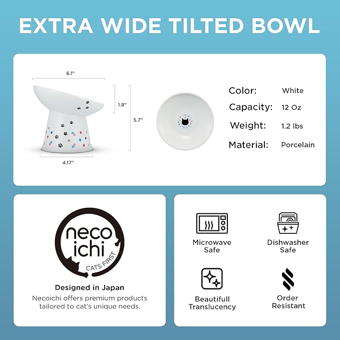 Necoichi Elevated Cat Food Bowl, Whisker-Friendly, Dishwasher & Microwave Safe - Image 2