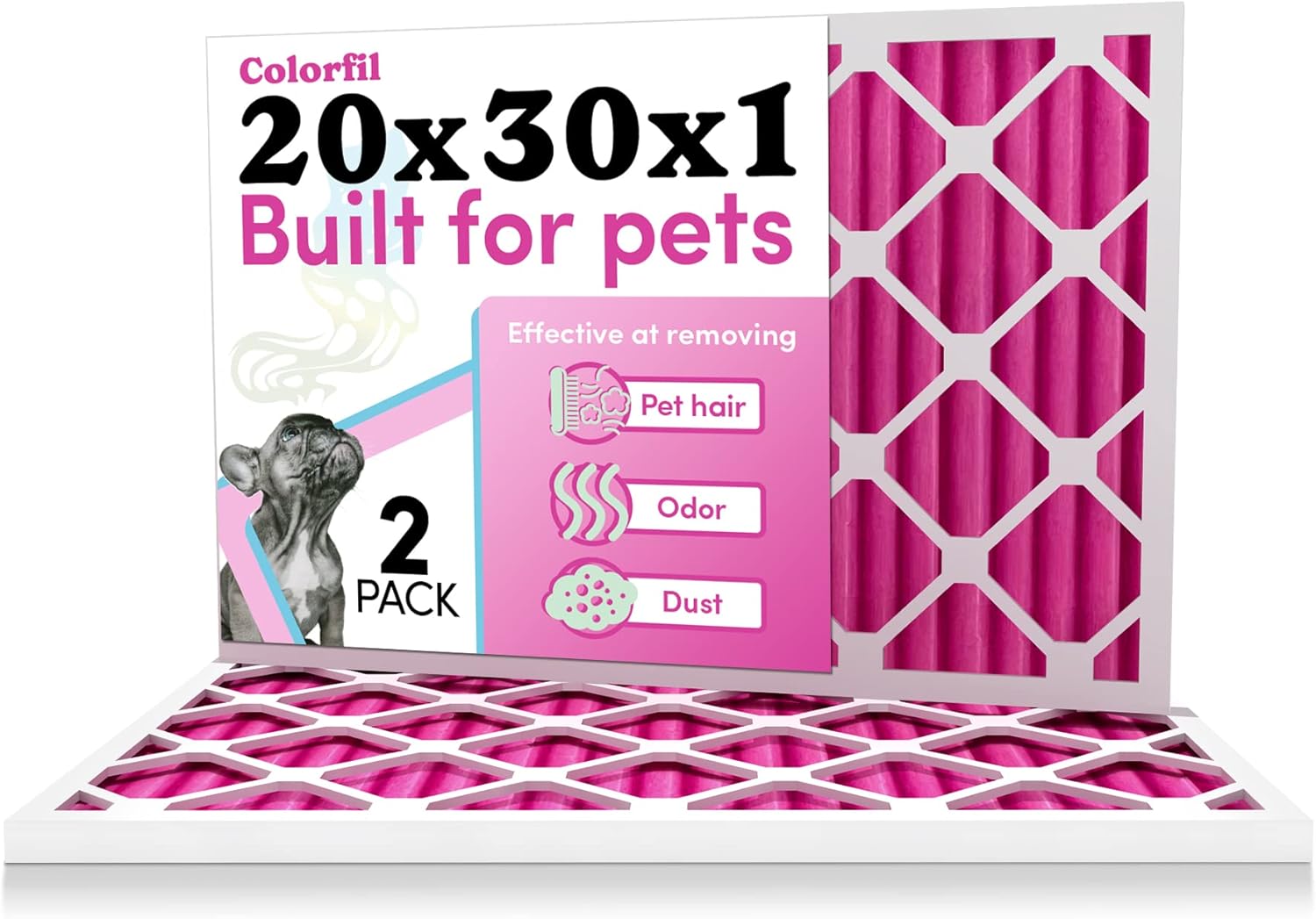 Colorfil 20x30x1 Air Filter (2-Pack) | Made in the USA | Color Changing | Remove Cat and Dog Odor | MERV 8 for Pet Hair Dander and Dust | 19.75"x29.75"x0.75" Exact Size