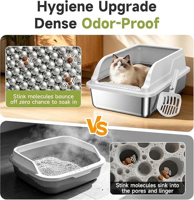 Stainless Steel Litter Box Metal High Sided Extra Large Cat Litterbox, - Image 7