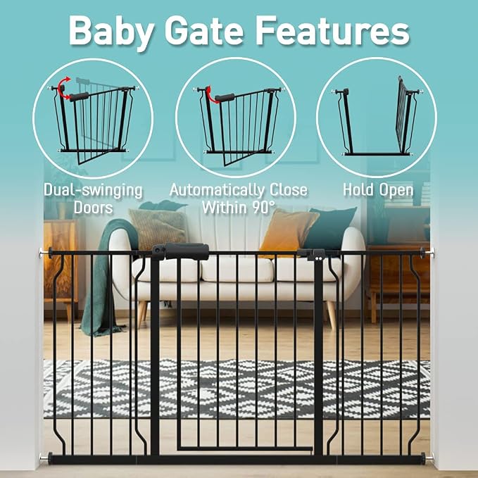 WAOWAO Baby Gate 71.65-76.38" Extra Wide Pressure Mounted Walk Through Swing - Image 3