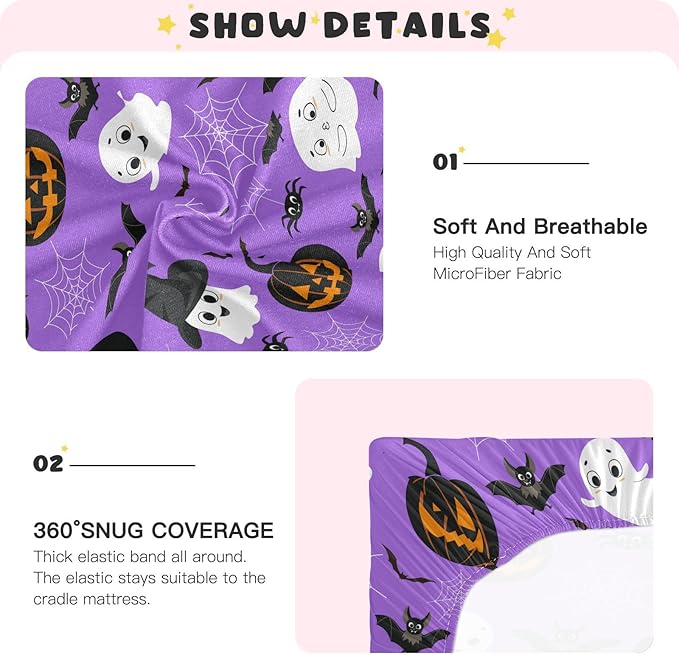 Ghost Halloween Crib Sheets Soft Breathable Fitted Baby Crib Sheets Mattress Cover for Girl Boys, 52" x 28" x 9"