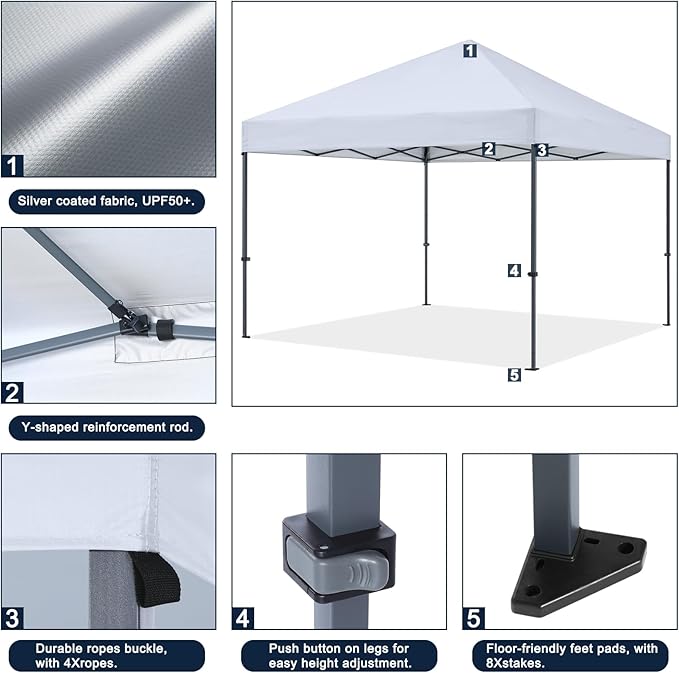 COOSHADE Durable Easy Pop Up Canopy Tent 12x12Ft (Silver White)