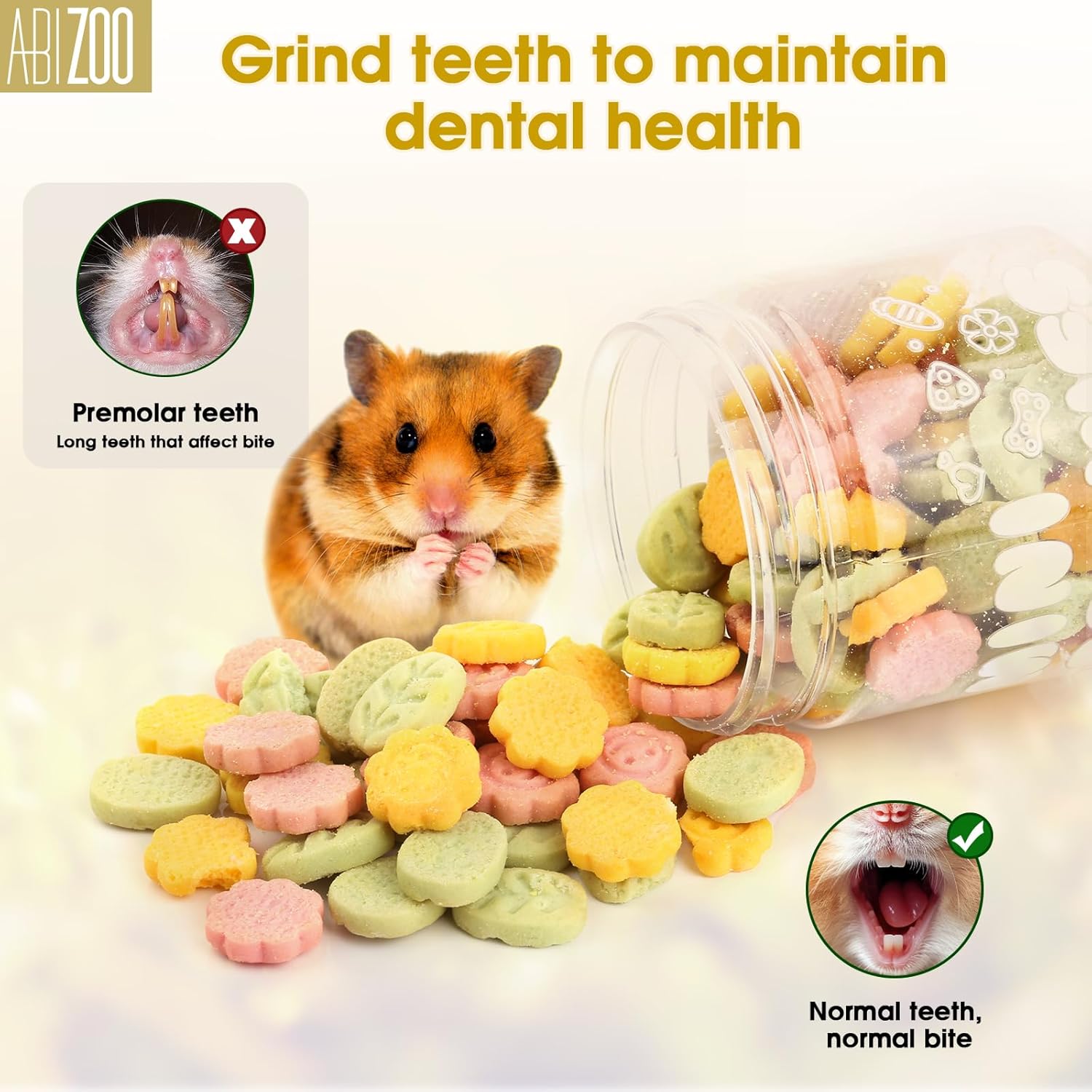 Abizoo 3 Vegetable Chews Treats: Grain Free Natural Snacks with Beet, Carrot, Spinach for Hamsters, Rabbits, Guinea Pigs & Gerbils Crunchy for Digestive Support & Dental Health 1.76oz/50g