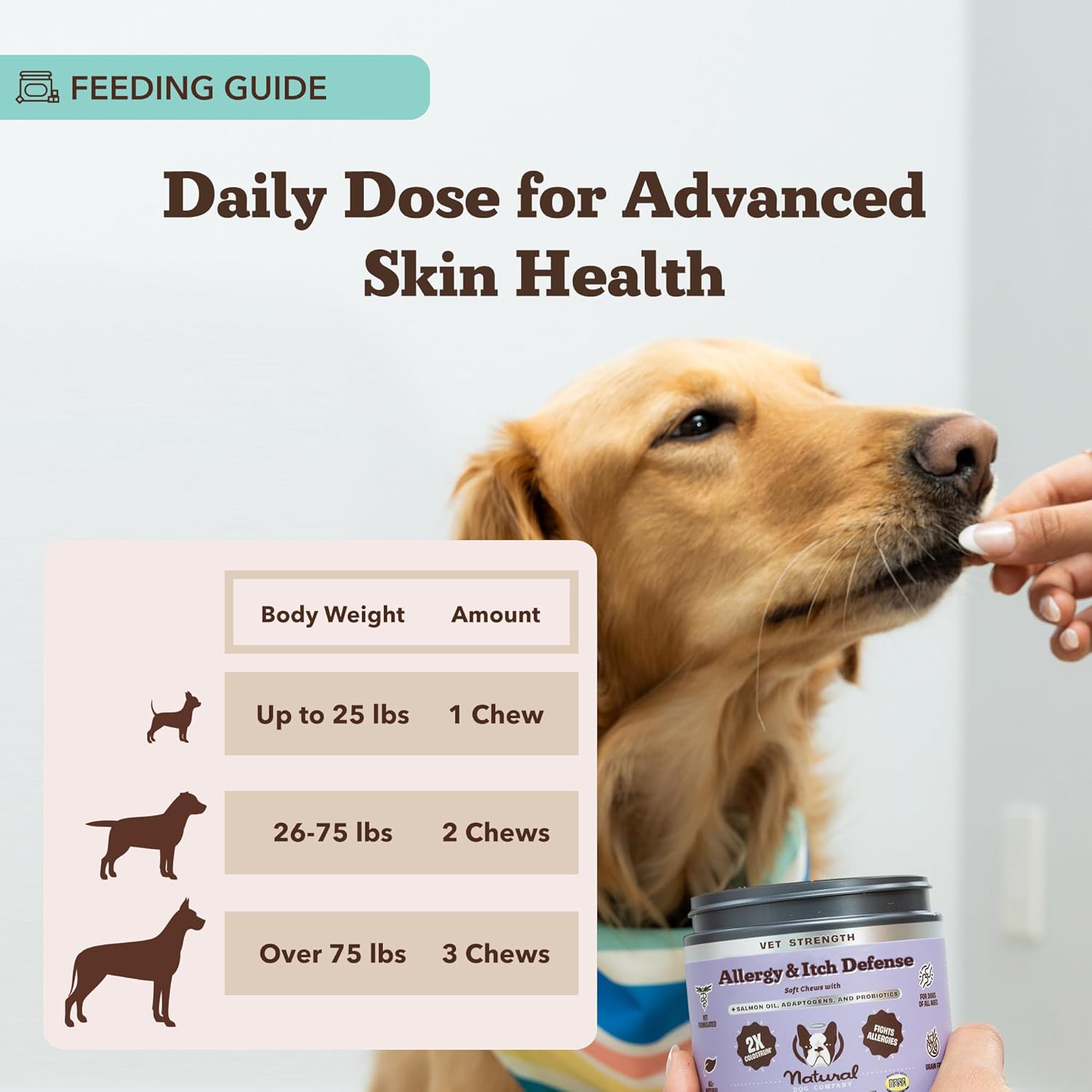 Natural Dog Company Aller Immune Chews 90 ct, Vet Strength High-Concentration Senior Dog Allergy Relief with 2.4X Colostrum, 2X Salmon Oil & 1.5X Probiotics, Supports Immune, Skin, Coat & Gut Health