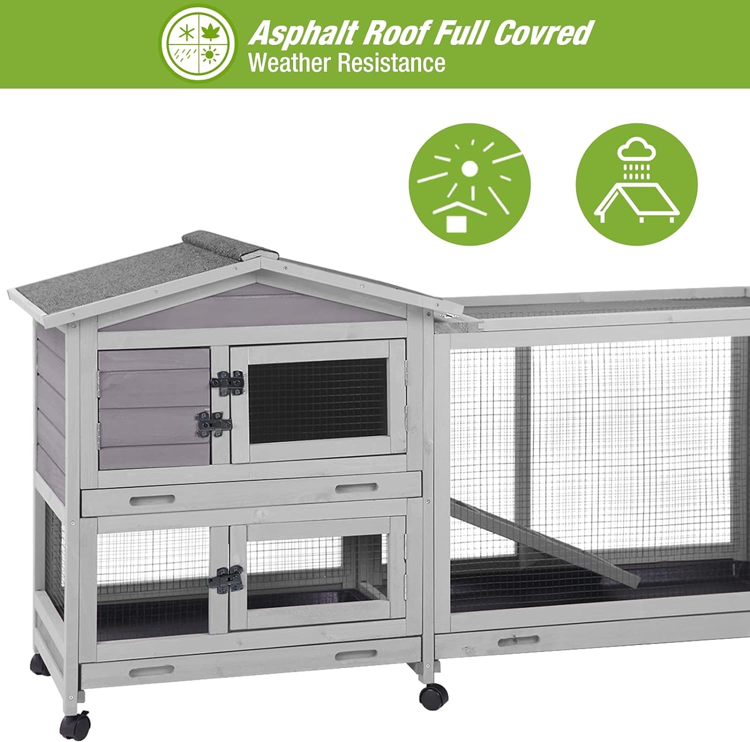 Outdoor Rabbit Hutch Indoor Bunny on Wheels Large Guinea Pig Cage with Run for Any Small Animals,Removable Pull Out Tray…