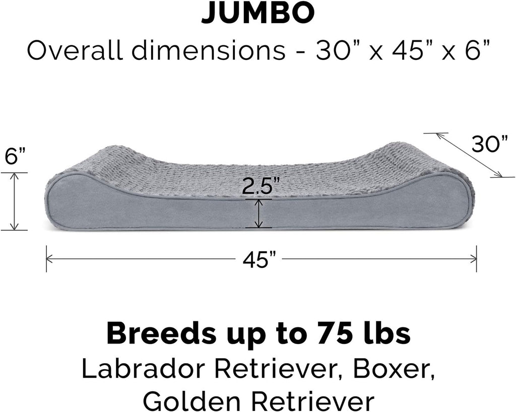 Furhaven Orthopedic Dog Bed for Large Dogs w/ Removable Washable Cover, For Dogs Up to 75 lbs - Ultra Plush Faux Fur & Suede Luxe Lounger Contour Mattress - Gray, Jumbo/XL