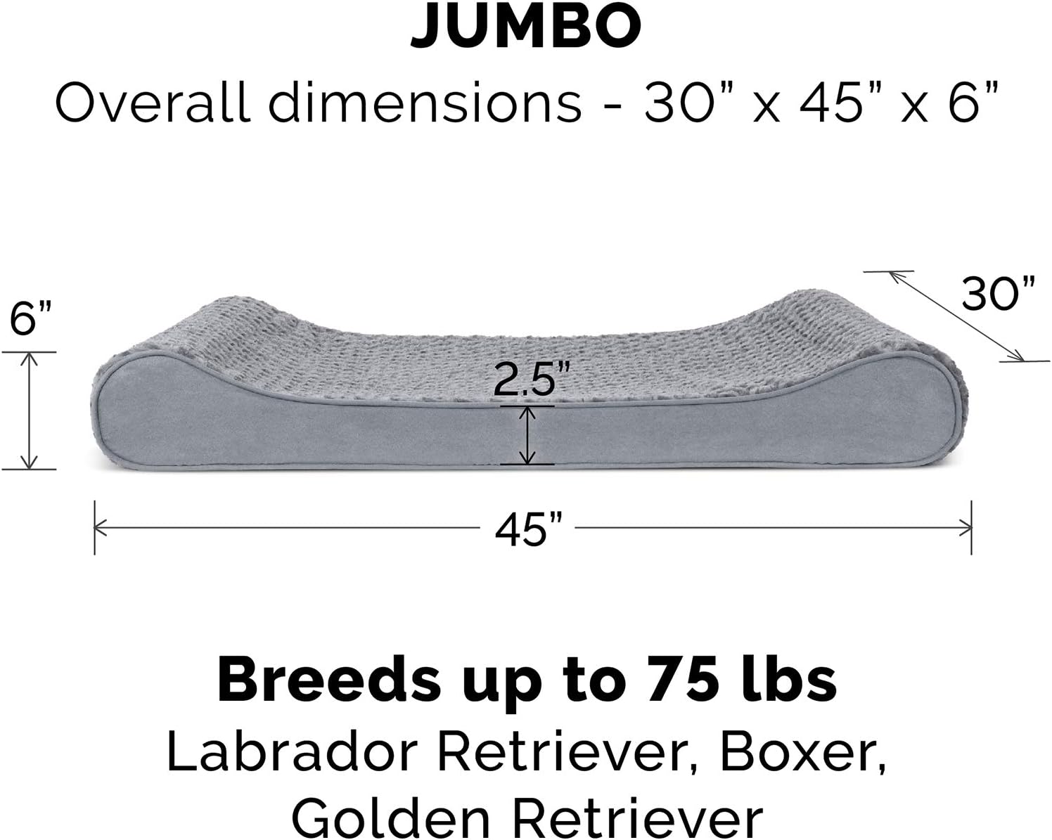 Furhaven Orthopedic Dog Bed for Large Dogs w/ Removable Washable Cover, For Dogs Up to 75 lbs - Ultra Plush Faux Fur & Suede Luxe Lounger Contour Mattress - Gray, Jumbo/XL