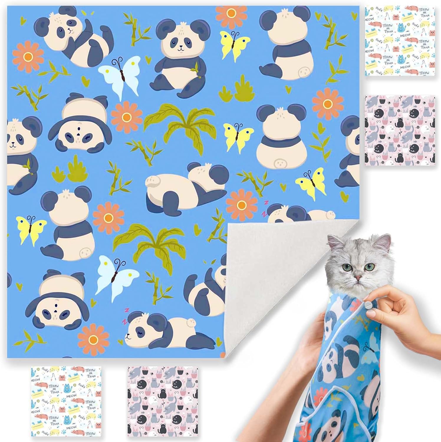 Cat Wrap for Grooming-Premium Cat Grooming Wrap Cat Restraint for Nail Clipping, Self-Adherent Soft Cat Blanket to Wrap Cat Anti-Scratch Anti-Escape Grooming Bag (Blue, M(Within 6lbs))