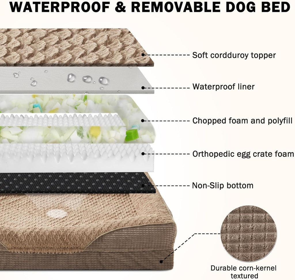 INVENHO Orthopedic Dog Beds Large Sized, XL Washable Egg-Crate Memory Foam Dog Couch with Washable Removable Cover, Waterproof Lining and Nonskid Bottom