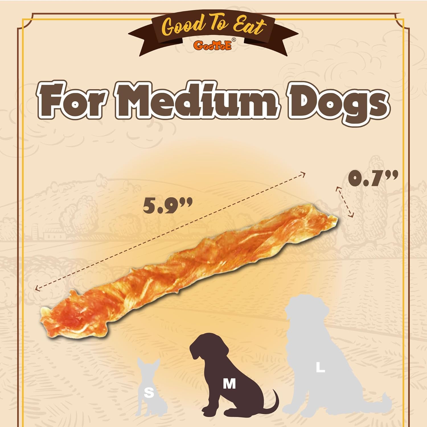Gootoe Turkey Tendons for Dogs –All-Natural, Hypoallergenic Dog Treats, Rawhide Alternative, Long Lasting Puppy Chews, Healthy Dog Treats for Medium Breeds, Braid (M), 16 oz Pack (1 lb)