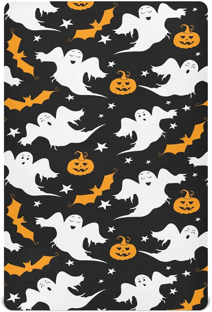 Pumpkin Ghost Halloween Crib Sheets Soft Breathable Fitted Baby Crib Sheets Mattress Cover for Girl Boys, 52" x 28" x 9"