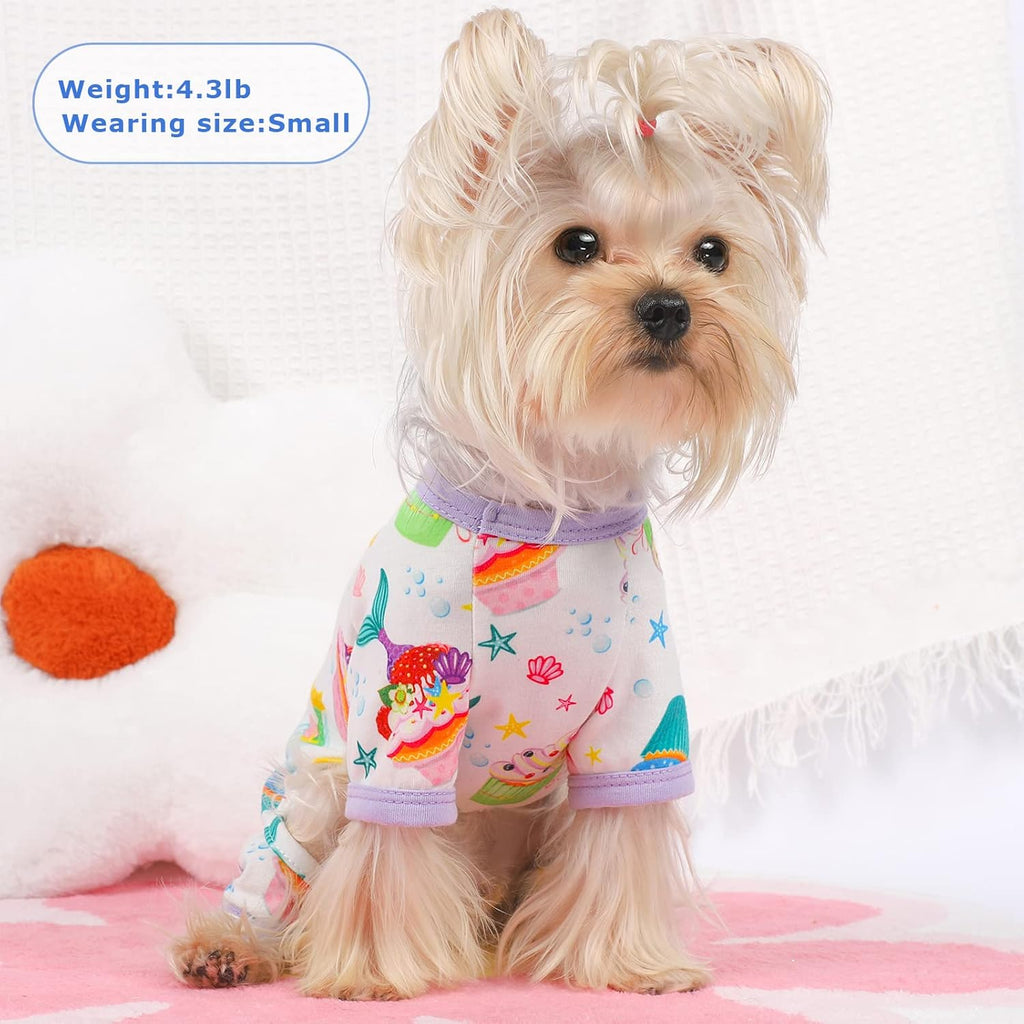 Dog Pajamas Pjs Summer Dog Clothes for Small Dogs Girl - Boy - Medium Size Dogs, Soft Stretchy Puppy Clothes Doggie Onesies Fall Cat Pet Jammies Outfit (Cake Purple, Medium)