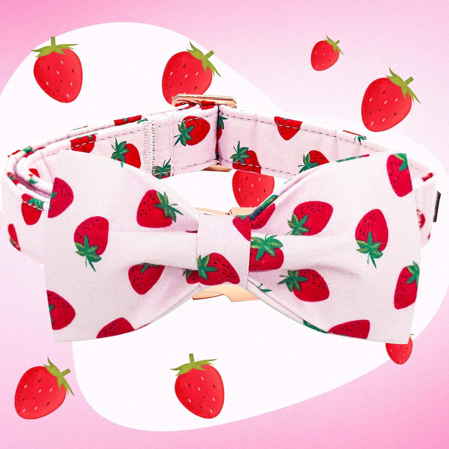 Elegant little tail Dog Collar, Strawberries Print Pet Collar Summer Dog Collar Durable Metal Buckle Dog Collars Cotton Pet Adjustable Dog Collars for X-Small Dogs