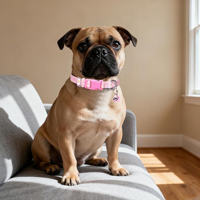 Pink Puppy Collar with Bell -Nylon Collar - Image 5