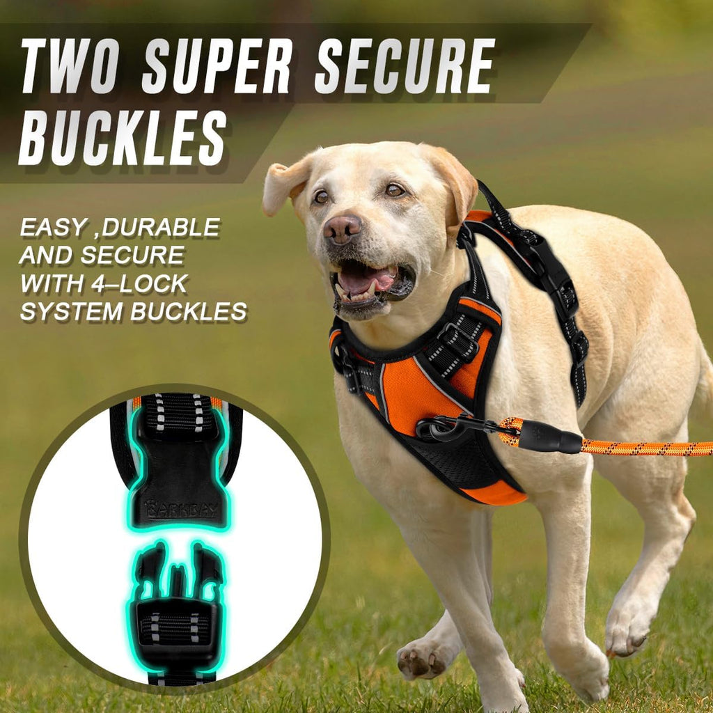 BARKBAY No Pull Dog Harness Front Clip Heavy Duty Reflective Easy Control Handle for Large Dog Walking(Orange,M)