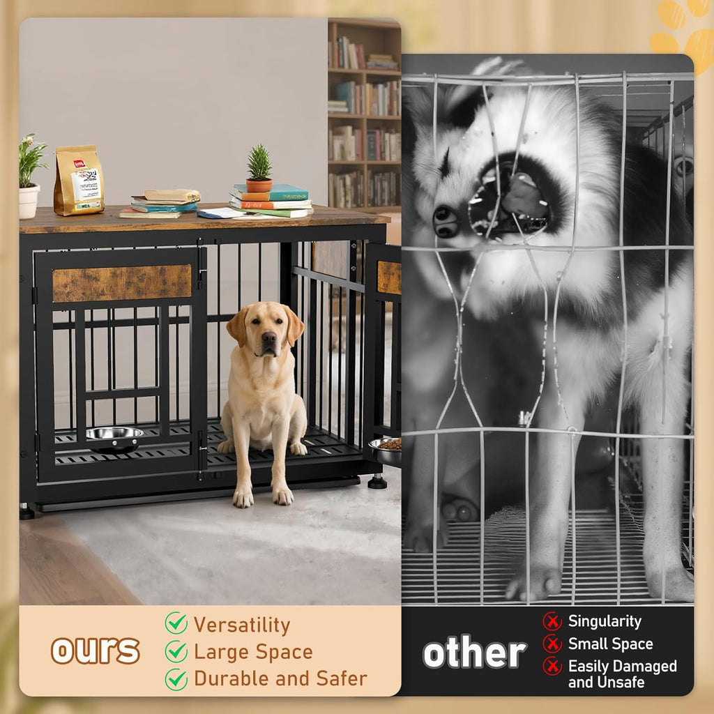 Heavy Duty Dog Crate Furniture for Large Dogs, Decorative Pet House End Table, 42inch Large Wooden Cage Kennel Furniture Indoor for Medium Dog