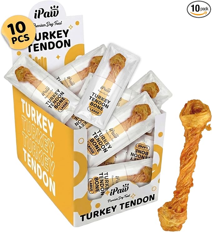 iPaw Turkey Tendons for Dogs 10 Pcs Bulk Pack, 100% Turkey and US Sourced Raw by iPawPawsomePetSupplies
