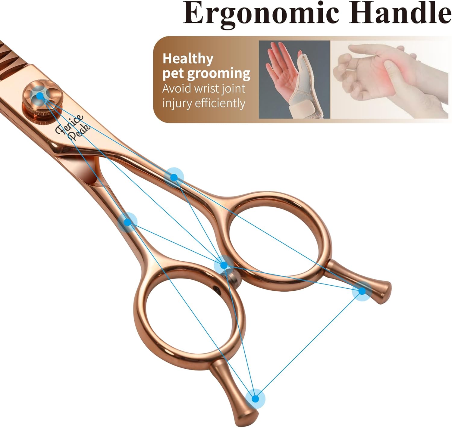 Fenice Peak Professional Dog Grooming Scissors Pet Curved Chunker Shears 7.0'' Extremely Sharp Blades 440C Steel Thinning Scissors Durable Smooth Motion & Fine Cut for Dogs and Cats